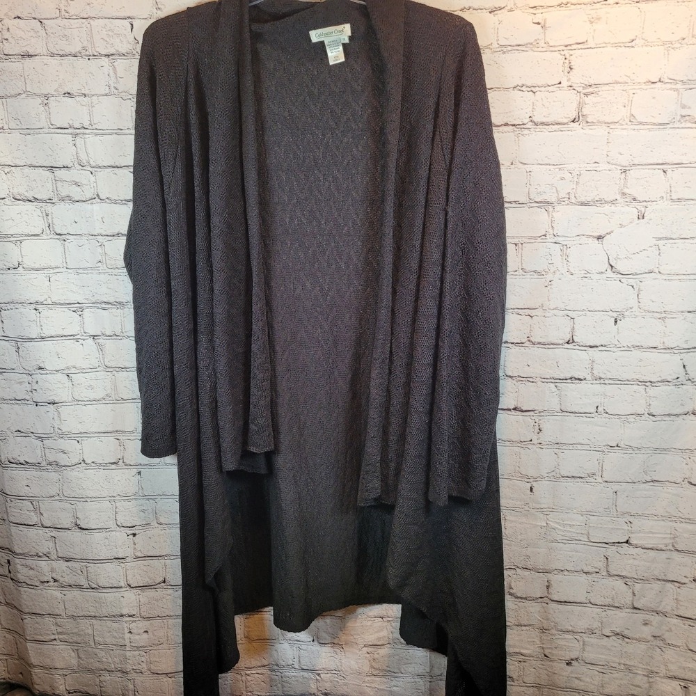COLDWATER CREEK Sweater Women 1X Black Duster Cardigan Knit‎  2075